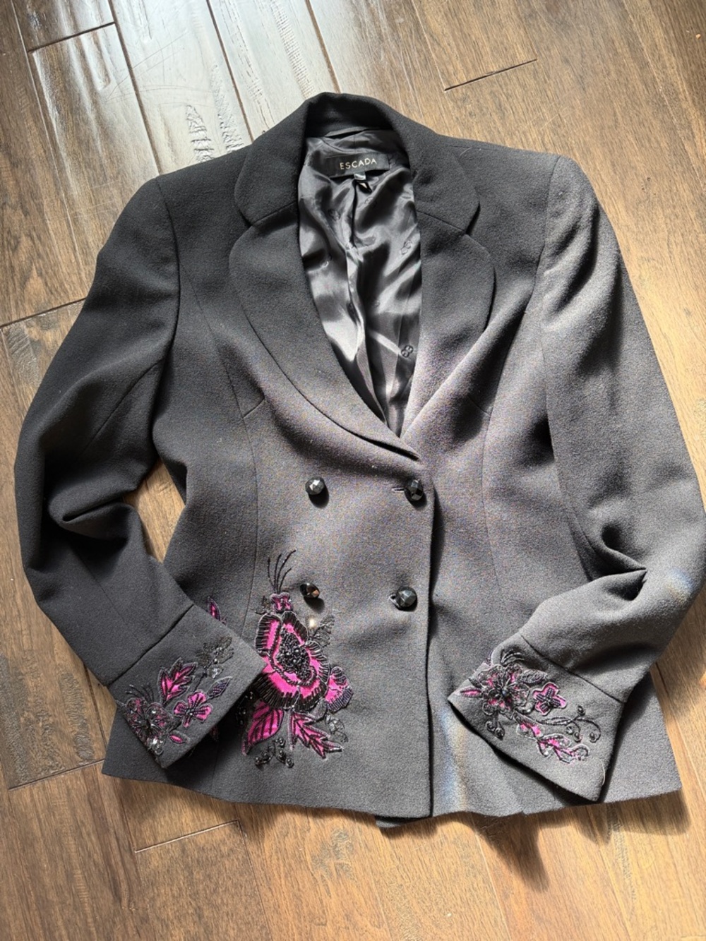 Escada Black Blazer with Pink Floral Embroidery